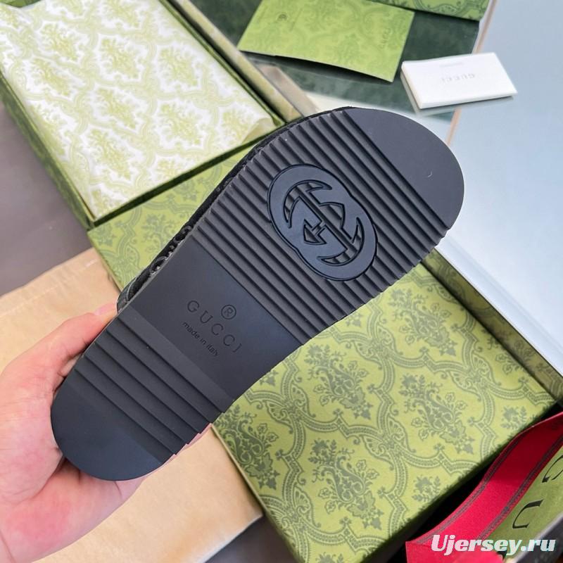 2024 Slippers Gucci Black Suede Slippers MJ00280