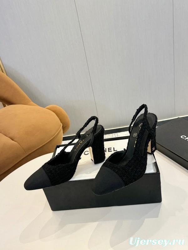 2025 Women Chanel Black Wool Leather Pumps LY00270