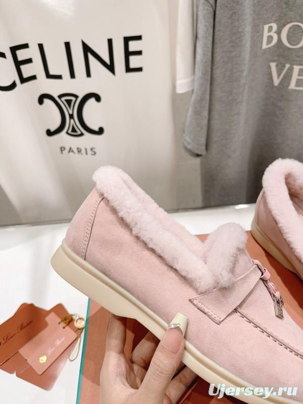 2024 Women LP Pink Suede Shearling Loafers MJ00300