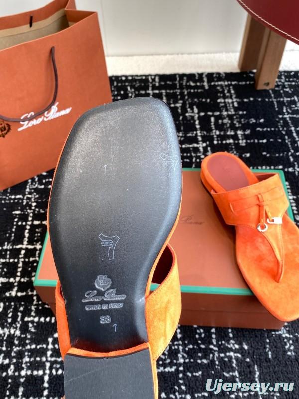 2025 Women Le Parmentier Orange Suede Slippers KFY00280