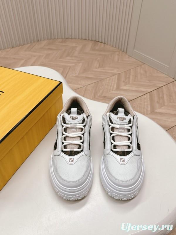 2024 Women Fendi White Beige Leather Sneakers