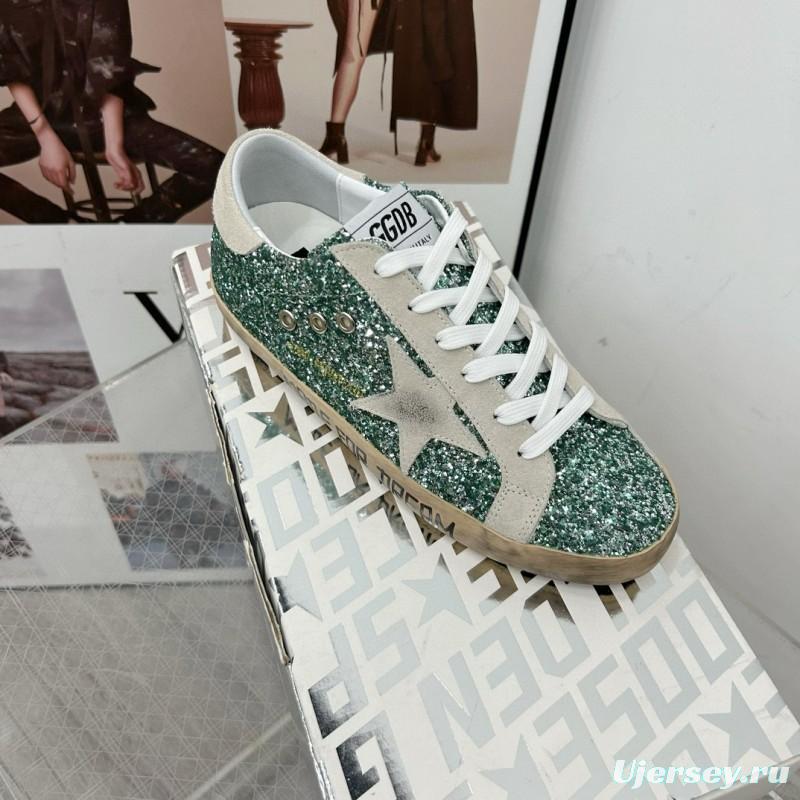 2025 Women GGDB Green White Suede Leather Star Sneakers