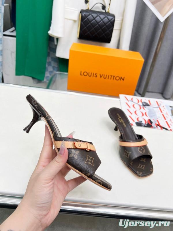2025 Women Louis Vuitton Brown Leather Sandals