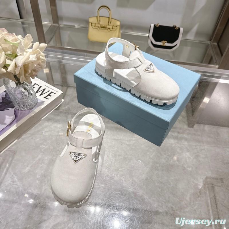 2025 Women Prada White Suede Sandals LY00270