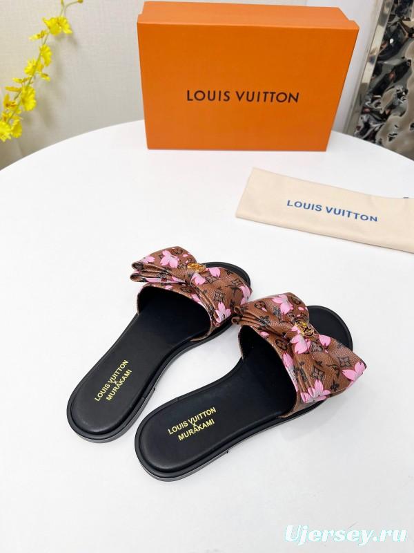 2025 Women Louis Vuitton Brown Pink Leather Slippers LY00190