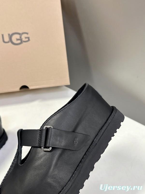 2025 UGG Black Leather Slippers KFY00230