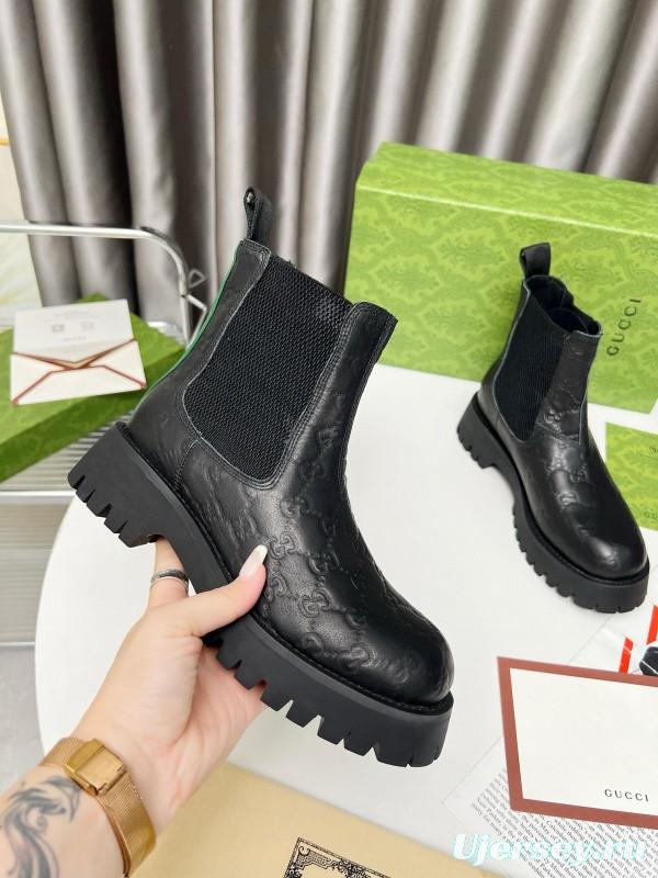 2024 Women Gucci Black Leather Ankle Boots MJ00340