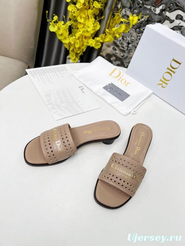 2025 Women Dior Beige Leather Slippers LY00250