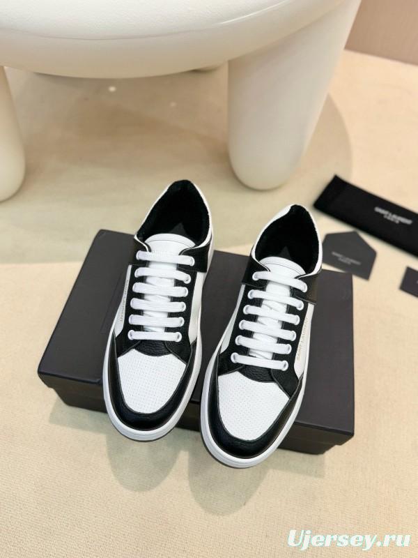 2024 Unisex Yves Saint Laurent Black White Silk Leather Sneakers MJ00350