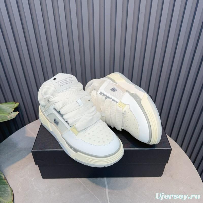 2024 Unisex Amiri White Beige Leather Mesh Sneakers MJ00360