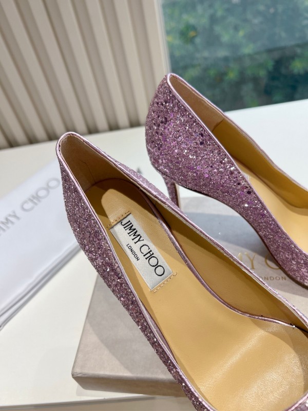 2025 Women Jimmy Choo Pink Glitter Leather Stiletto Pump