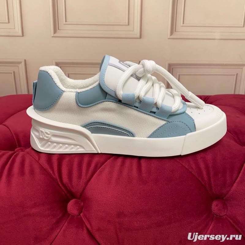 2025 Unisex Dolce & Gabbana White Blue Leather Mesh Sneakers