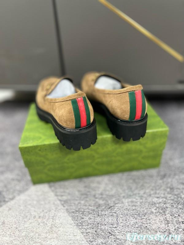 2024 Women Gucci Beige Suede Leather Loafers MJ00300