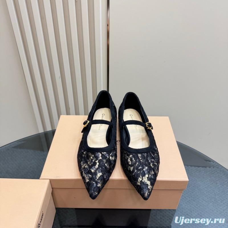 2025 Women Gianvito Rossi Black Lace Leather Mary Jane KFY00260