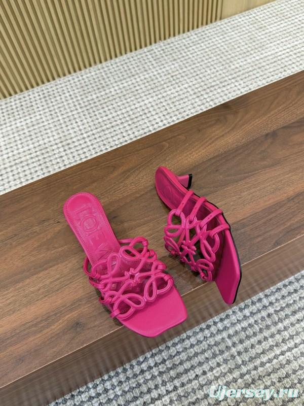 2025 Women Loewe Pink Leather Heeled Sandals LY00210