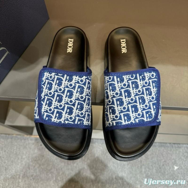 2024 DIOR navy white canvas slippers MJ00180