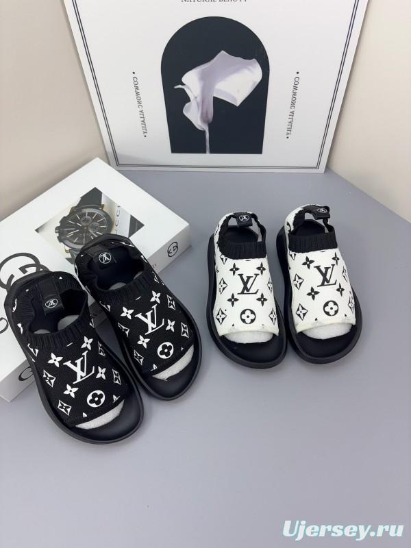 2025 Kids Louis Vuitton Black White Fabric Sandals