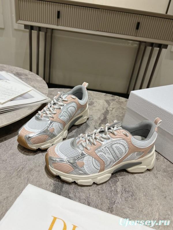 2025 Women Dior White Pink Grey Mesh Leather Running Shoes