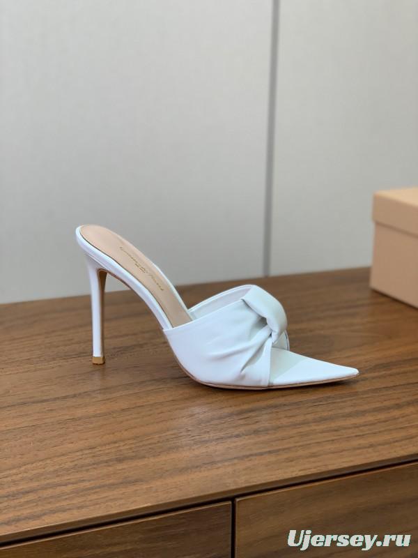 2025 Women Gianvito Rossi White Leather Pointed Toe High Heel Mule