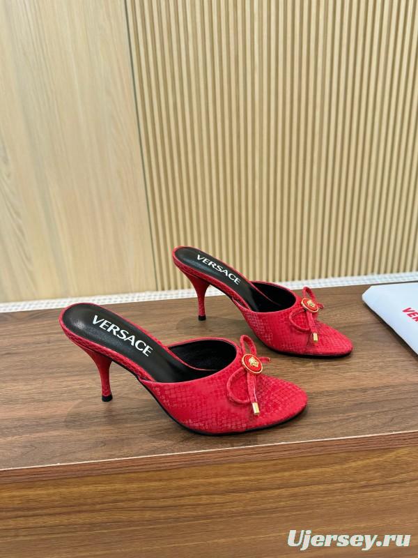 2025 Women VERSACE Red Leather Heels LY00250
