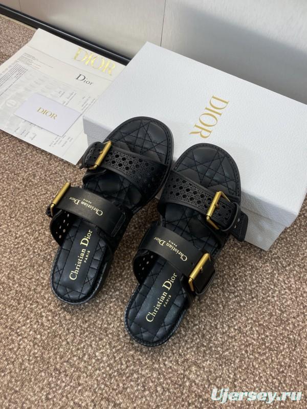 2025 Women Dior Black Leather Sandals Buckle LY00300