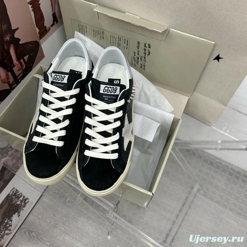 2025 Women GGDB Black White Leather Suede Star Sneakers