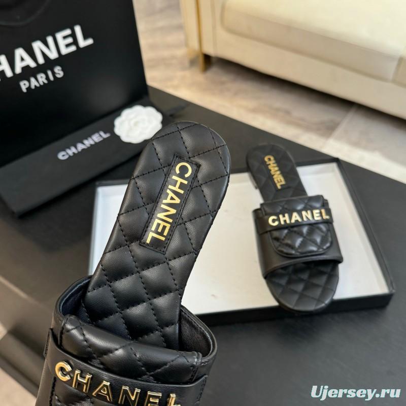2025 Slippers Women Chanel Black Leather Slippers