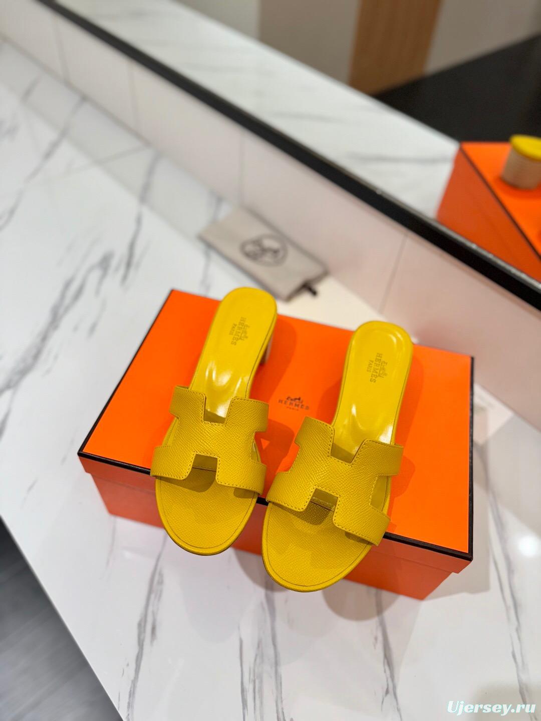 2025 Women Hermès Yellow Leather Sandals