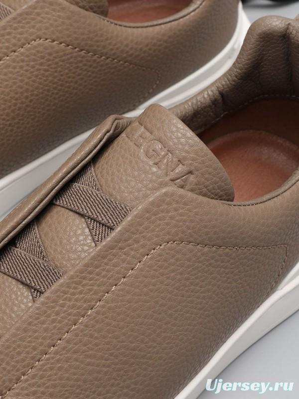 2024 Men Ermenegildo Zegna Taupe Leather Sneakers MJ00240