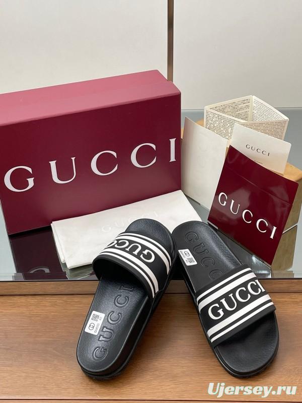 2025 Gucci Black White Rubber Slippers LY00175