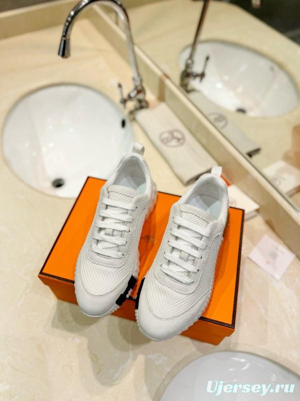 2024 Unisex Hermès White Imported Calfskin Velvet Fabric Casual Sneakers MJ00320