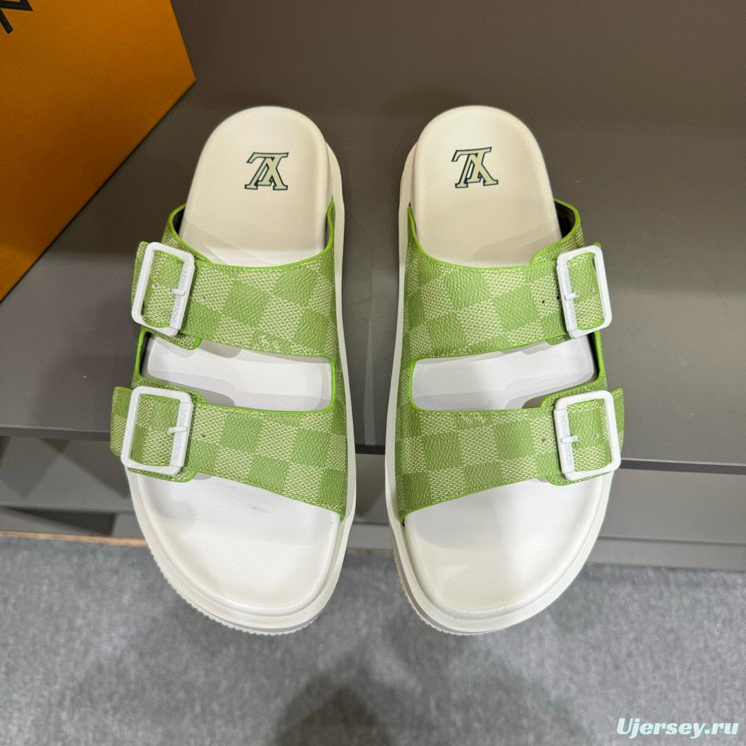 2024 Slippers Louis Vuitton Light Green White Leather Slippers