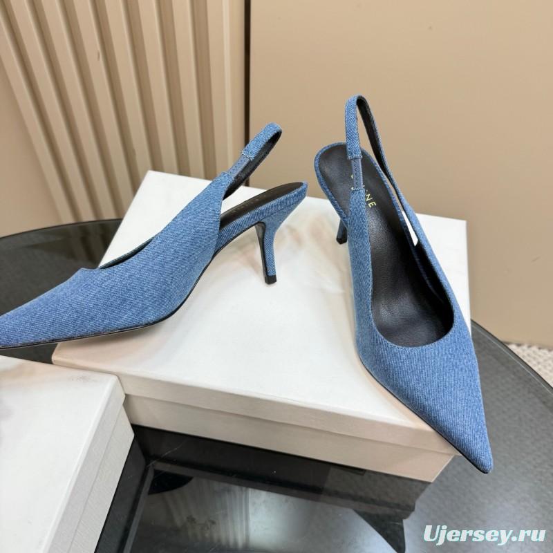 2025 Women CELINE Blue Denim Slingback Heels