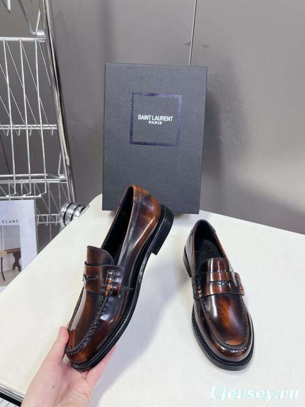 2025 Women Yves Saint Laurent Brown Leather Loafers KFY00350