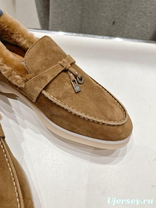 2024 Women Le Parmentier brown suede shearling loafers
