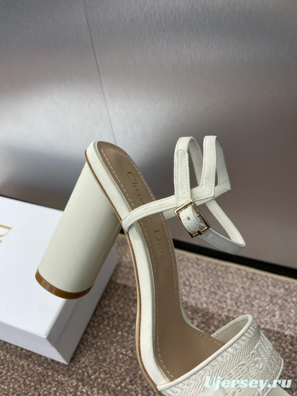 2025 Women Dior White Leather High Heel Embroidered Sandals