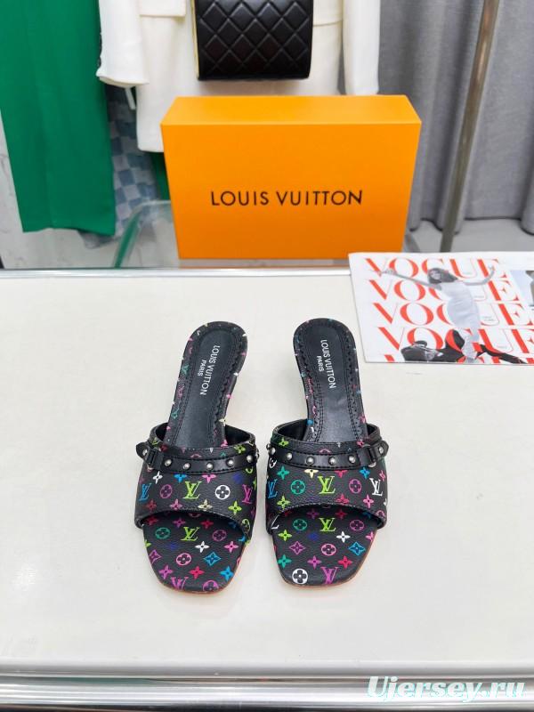 2025 Women Louis Vuitton Multicolor Leather Heeled Mules LY00260