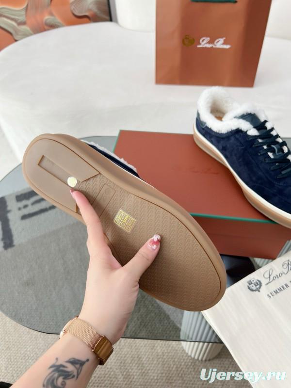 2024 Women Le Parmentier Navy Suede Shearling Sneakers MJ00350