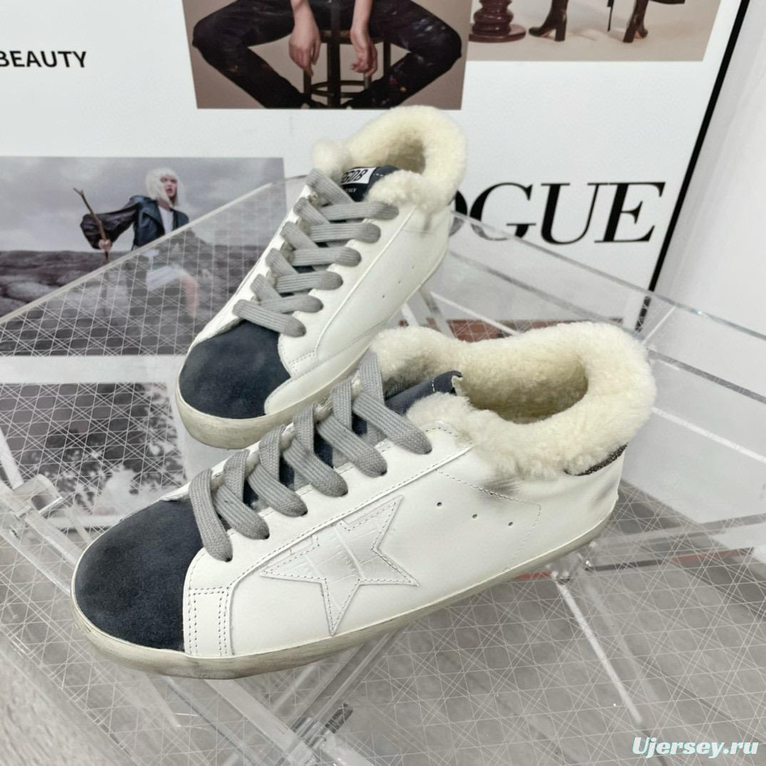 2025 Women GGDB White Black Shearling Leather Sneakers