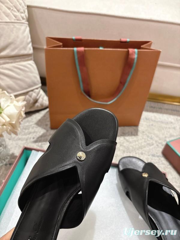 2025 Slippers LP Black Leather Slippers LY00270