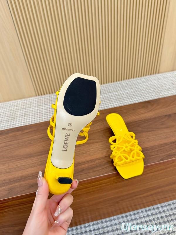 2025 Women Loewe Yellow Leather Heeled Mules LY00250