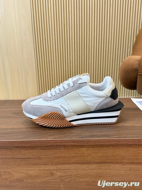 2025 Women TOM FORD White Grey Suede Leather Sneakers LY00360