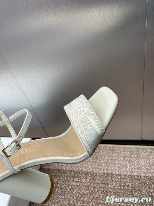 2025 Women Dior White Leather High Heel Embroidered Sandals