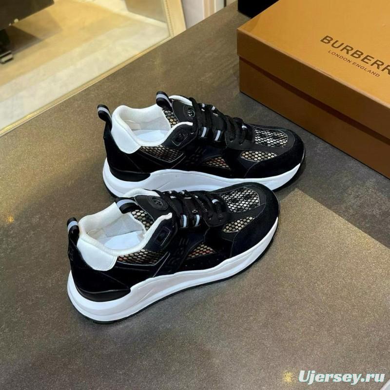 2025 Unisex Burberry Black White Suede Leather Cotton Sneakers Vintage MJ00380