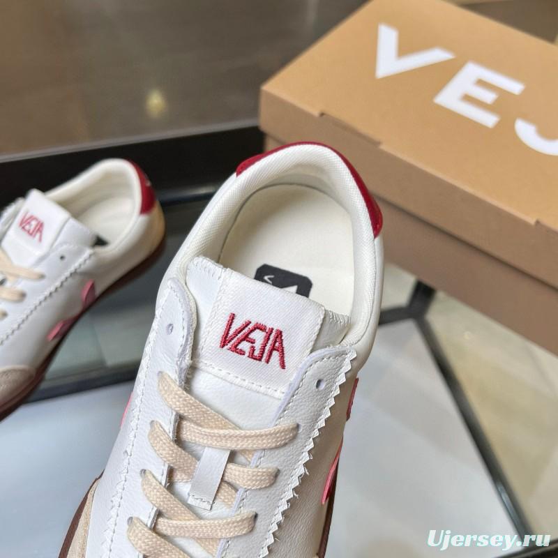 2025 Women VEJA White Red Suede Leather Low Top Sneakers