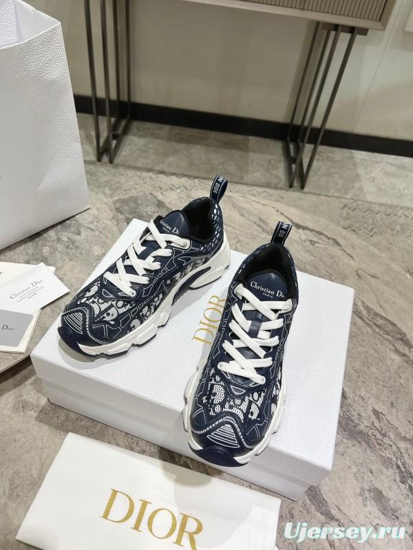 2025 Women Dior Navy White Fabric Sneakers