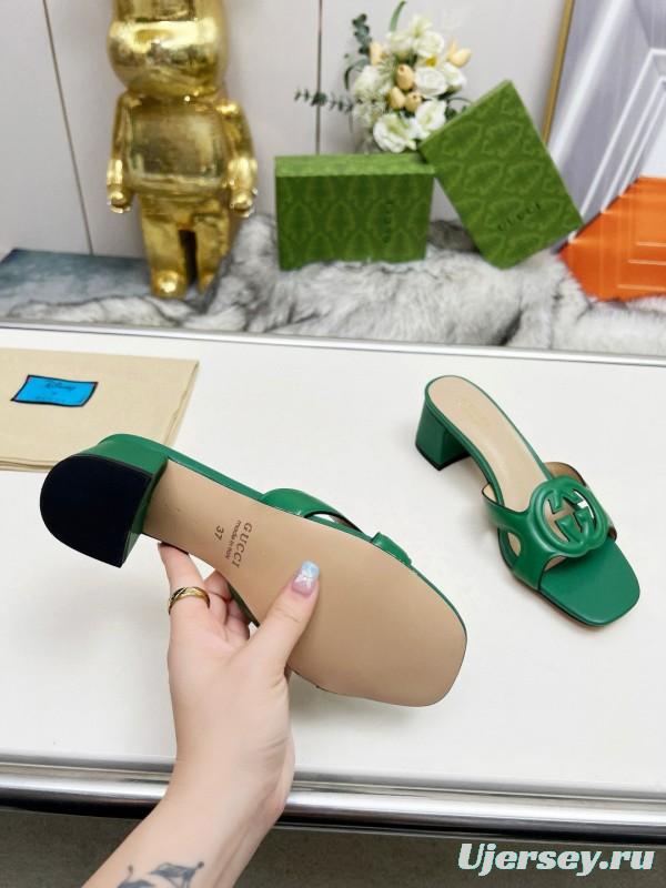 2025 Gucci Green Leather Slippers MJ00190/225