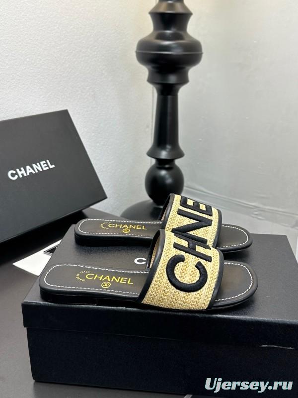 2025 Slippers Chanel Yellow Black Fabric Slide