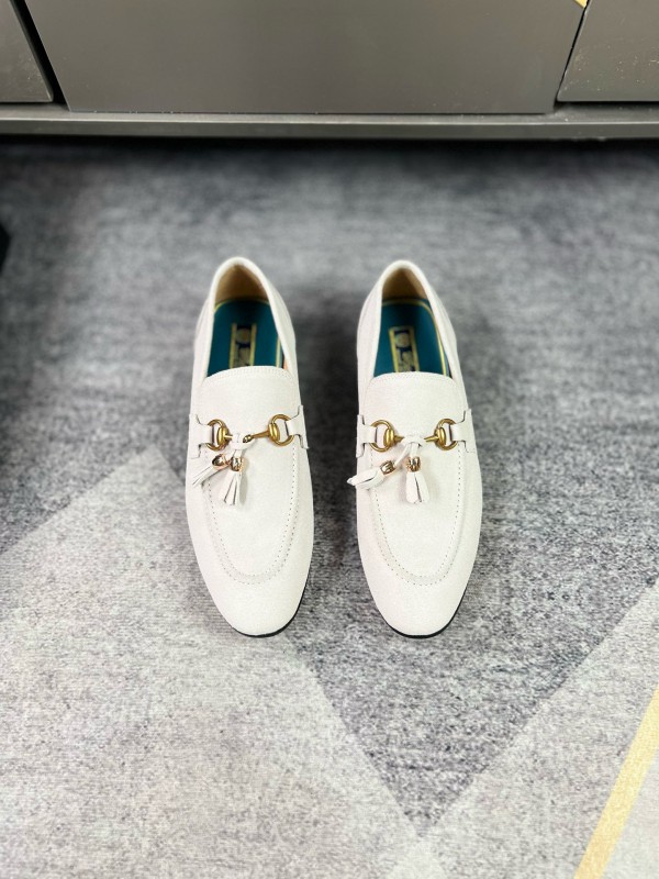 2024 Women Gucci White Suede Leather Loafers