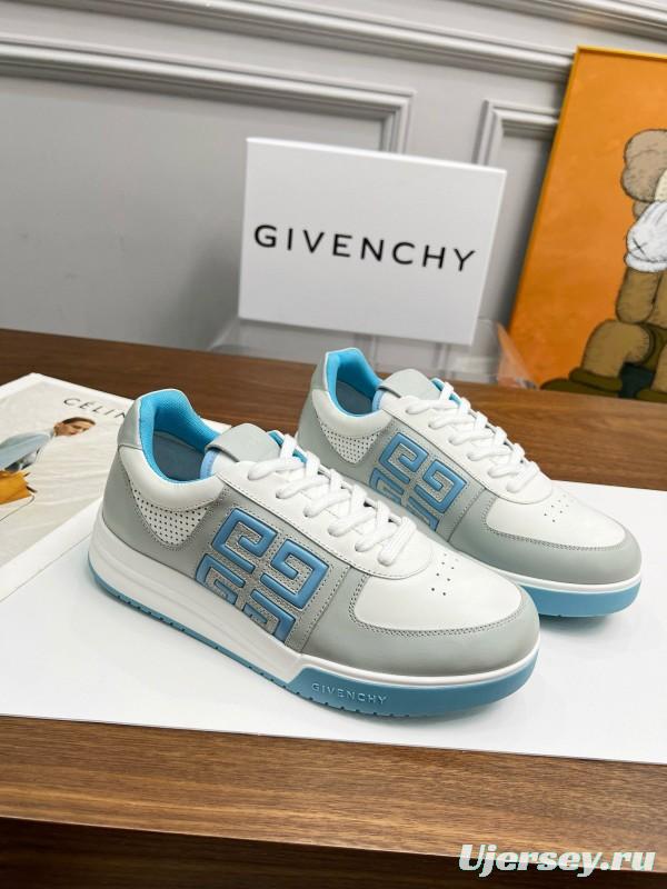 2024 Unisex Givenchy White Light Blue Silk Calf Leather Low Top Sneakers MJ00380